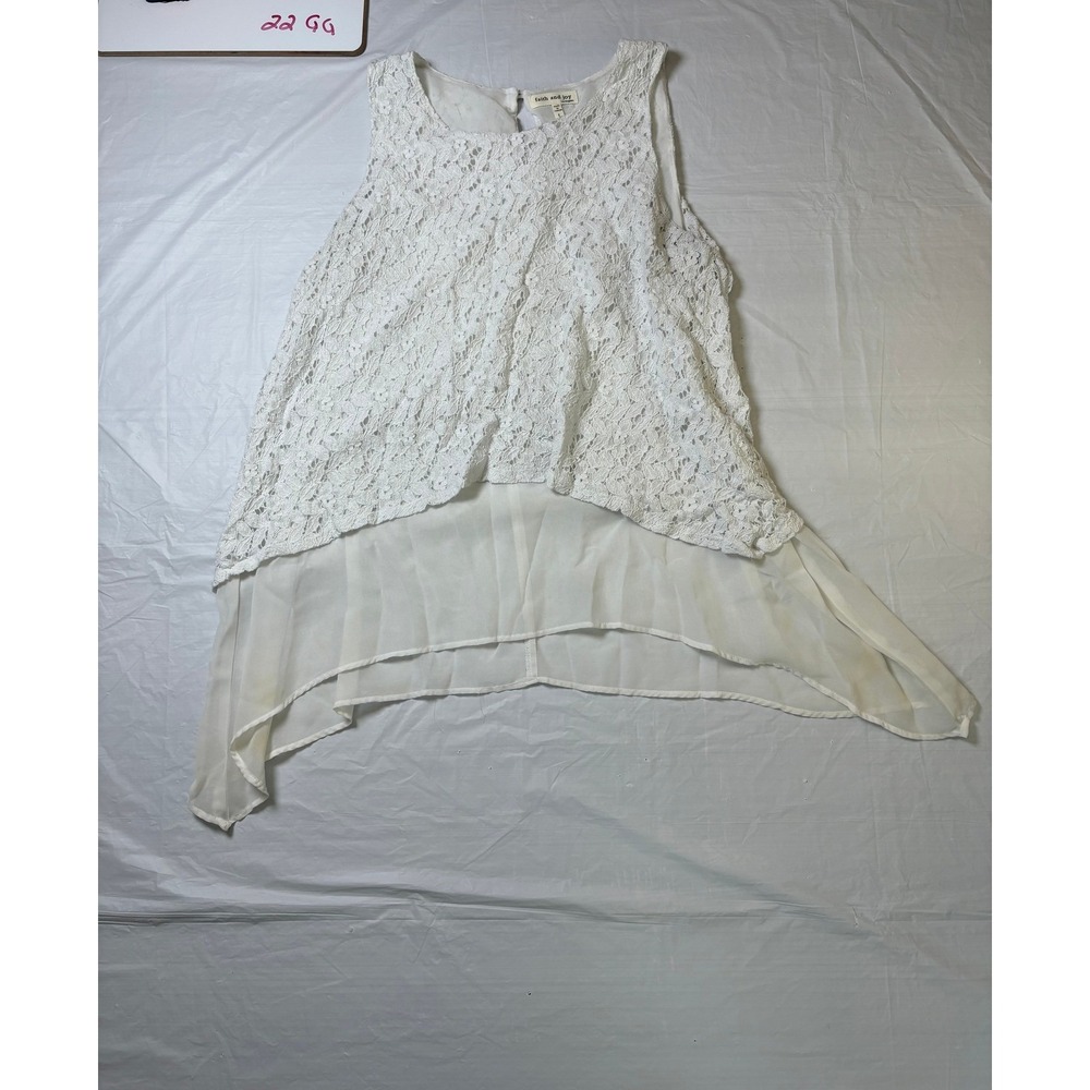 Faith and‎ Joy Women's White Lace Overlay Chiffon Layered Tunic Tank Top L